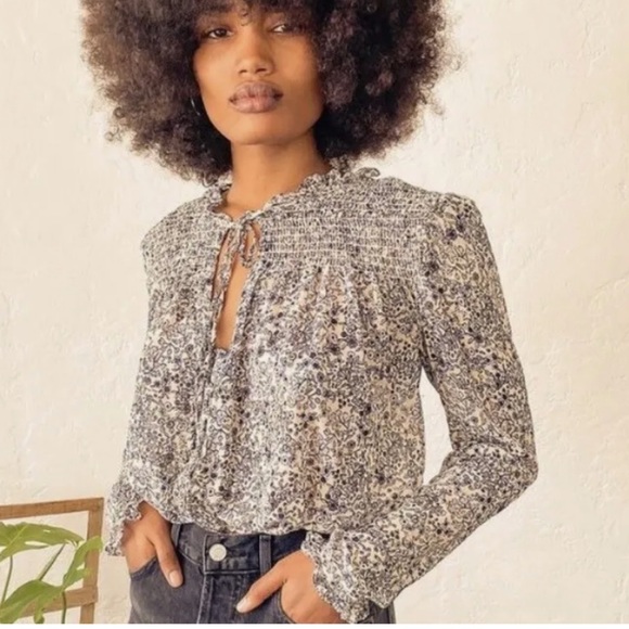 NWT Free People Lela smocked ruffle blouse. Size M - Picture 3 of 8